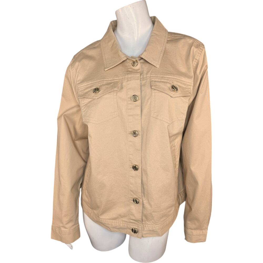 Joan Rivers Signature Twill Button-Front Jacket Latte Large‎ NWOT